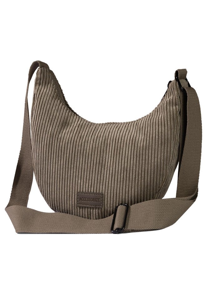 أكسيسورايز حقيبة كتف نسائية من أكسسورايز لندن، لون كاكي، بتصميم أنيق | حقيبة كتف نسائية بحزام قابل للتعديل | حقيبة كتف واسعة للنساء - Image 1